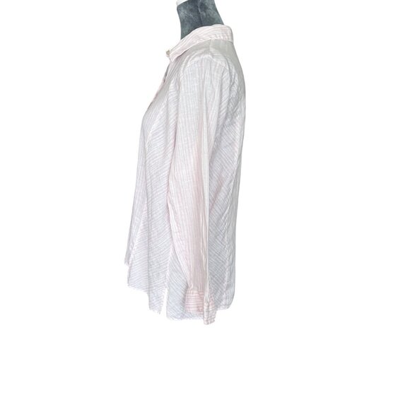 J.Jill Womens Petite M Long-Sleeve Pink Striped Button-Up Collared Linen Shirt - Picture 3 of 5
